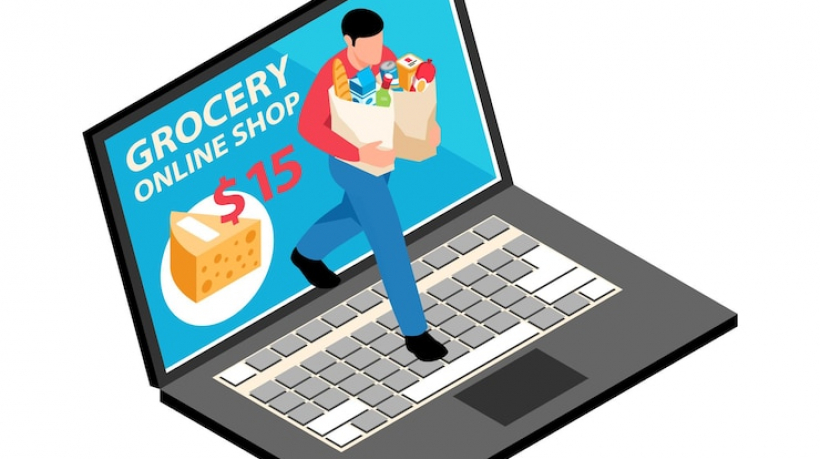 online-grocery-store-illustration-with-isometric-laptop-character-carrying-goods-paper-bags_1284-63633